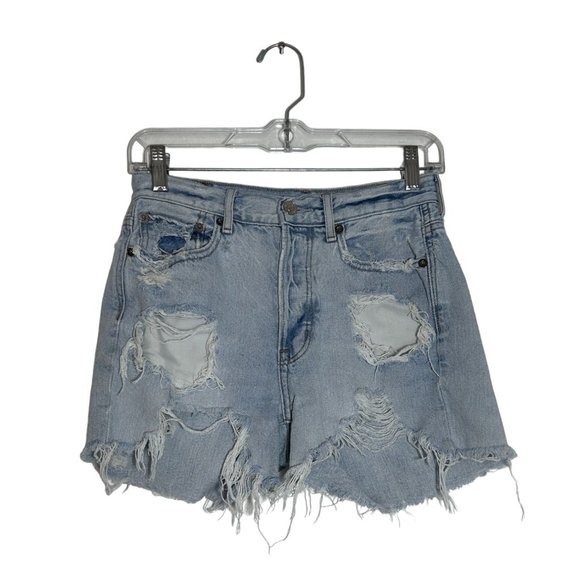 American Eagle Destroyed 90’s Rigid Boyfriend Denim Shorts  - Sz 0 - Picture 2 of 8